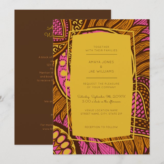 Invitación a una boda floral rosada en Ankara (Anverso / Reverso)