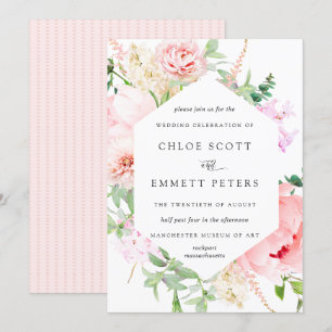 Invitación a una boda floral rusa de peones rosado