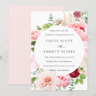 Invitación a una boda floral rusa de peones rosado