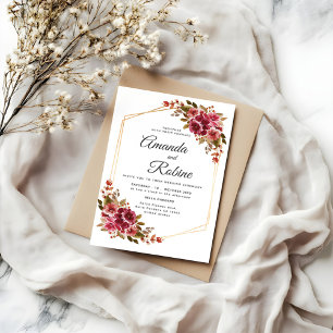 Invitación a una boda floral rusa en Borgoña y Rub