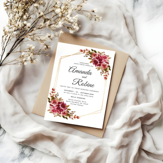Invitación a una boda floral rusa en Borgoña y Rub (Subido por el creador)