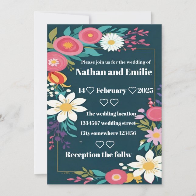 Invitación a una boda floral rústica (Anverso)