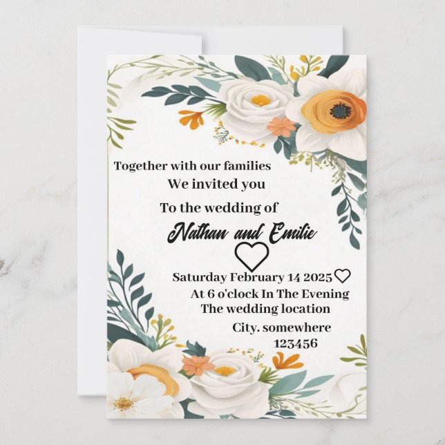 Invitación a una boda floral rústica (Anverso)