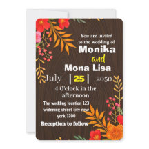 Invitación a una boda floral rústica con madera