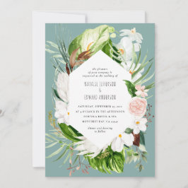 Invitación a una boda floral tropical rosa, verde 
