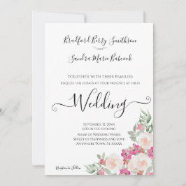 Invitación a una boda floral verde rosa y sabia