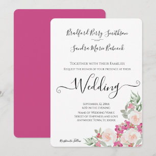 Invitación a una boda floral verde rosa y sabia