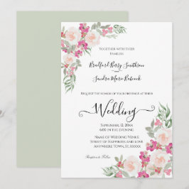 Invitación a una boda floral verde rosa y sabia