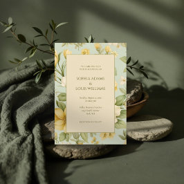 Invitación a una boda floral verde y beige suave