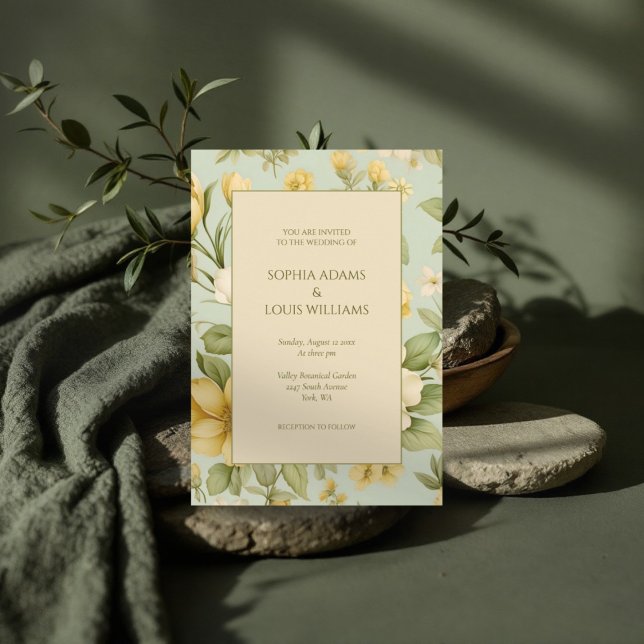 Invitación a una boda floral verde y beige suave (Subido por el creador)