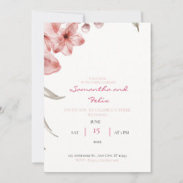 Invitación a una boda floral verde y rosa para beb