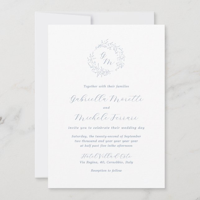Invitación a una boda fotográfica con un monograma (Anverso)