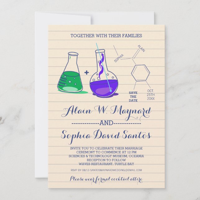 Invitación a una boda fotográfica de química morad (Anverso)