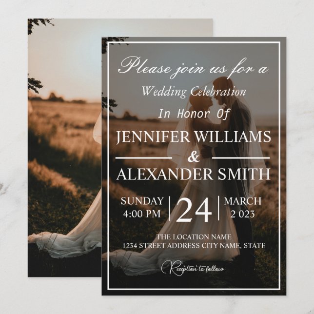 Invitación a una boda fotográfica elegante monogra (Anverso / Reverso)