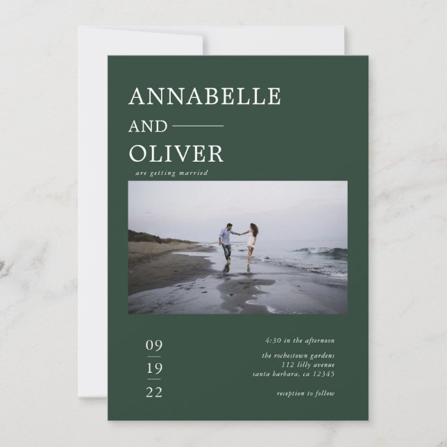 Invitación a una boda fotográfica simple sobre el  (Anverso)
