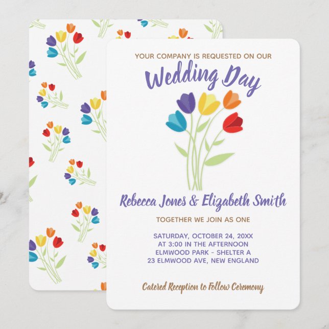 Invitación a una boda gay lesbiana Tulip Rainbow (Anverso / Reverso)