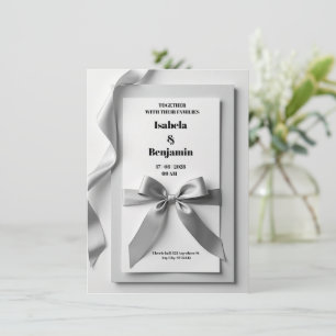 Invitación a una boda gris con cinta satinada