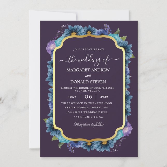 Invitación a una boda india púrpura (Anverso)