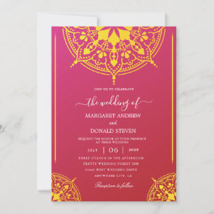invitación a una boda india roja y amarilla