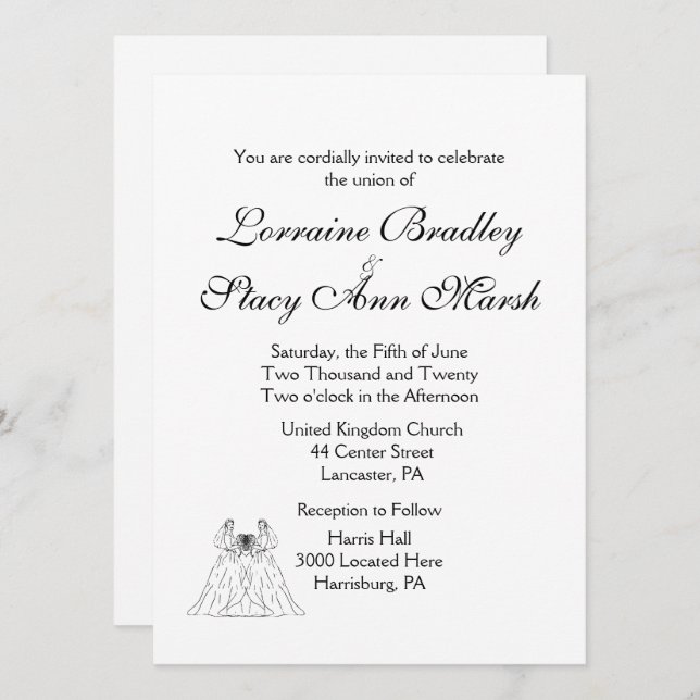 Invitación a una boda lesbiana blanca (Anverso / Reverso)
