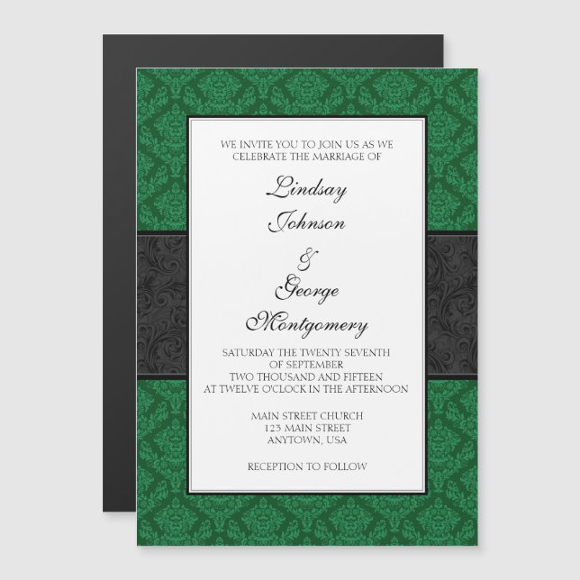 Invitación a una boda magnética de damasco negro v (Anverso/Reverso)