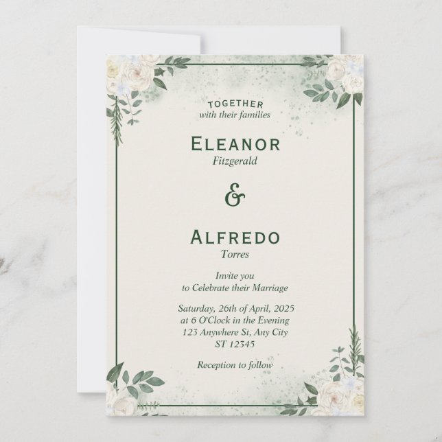 Invitación a una boda Minimalista verde limpia (Anverso)