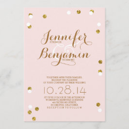 Invitación a una boda moderna de confeti rosa y do