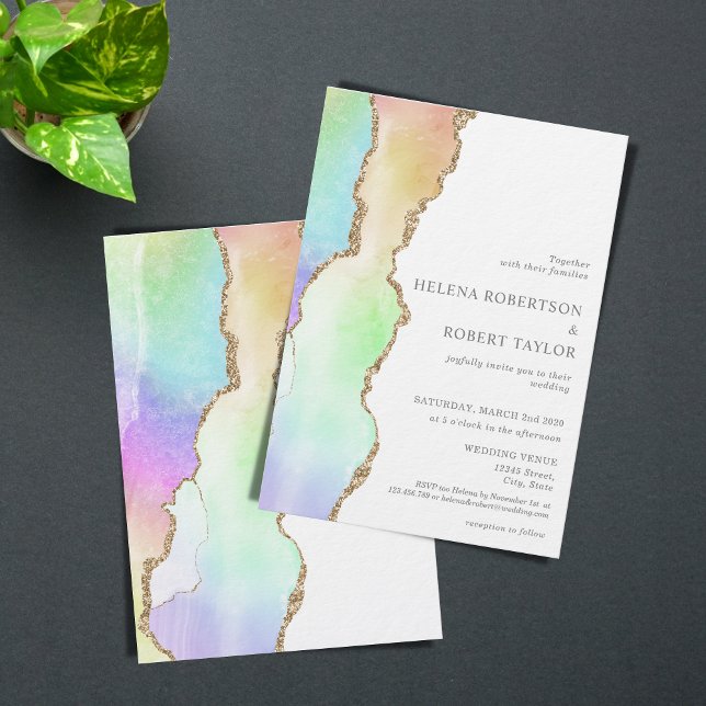 Invitación a una boda moderna en arcoiris pastel u (Subido por el creador)