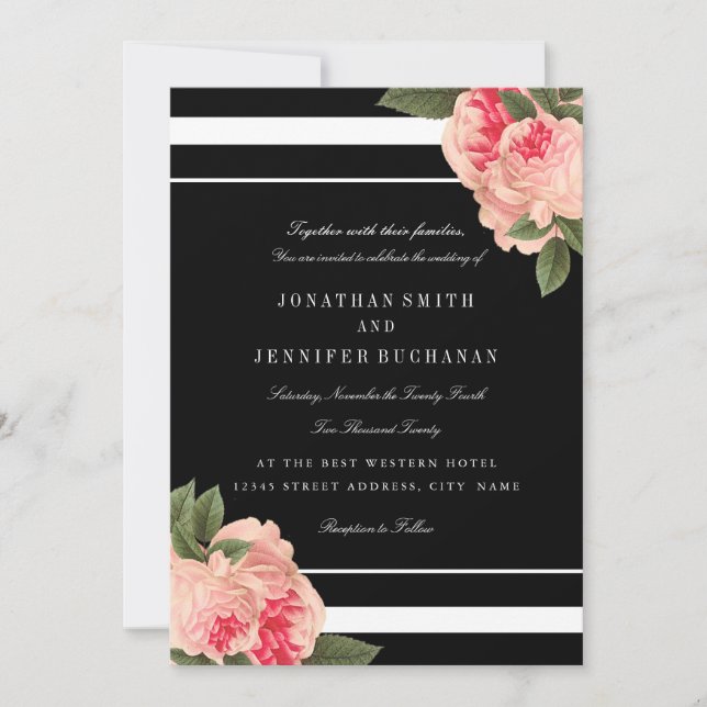 Invitación a una boda moderna en blanco y negro a  (Anverso)