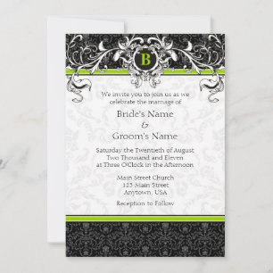 Invitación a una boda monograma verde limón negro