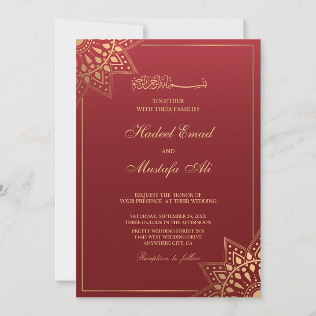 Invitación a una boda musulmana roja (Anverso)