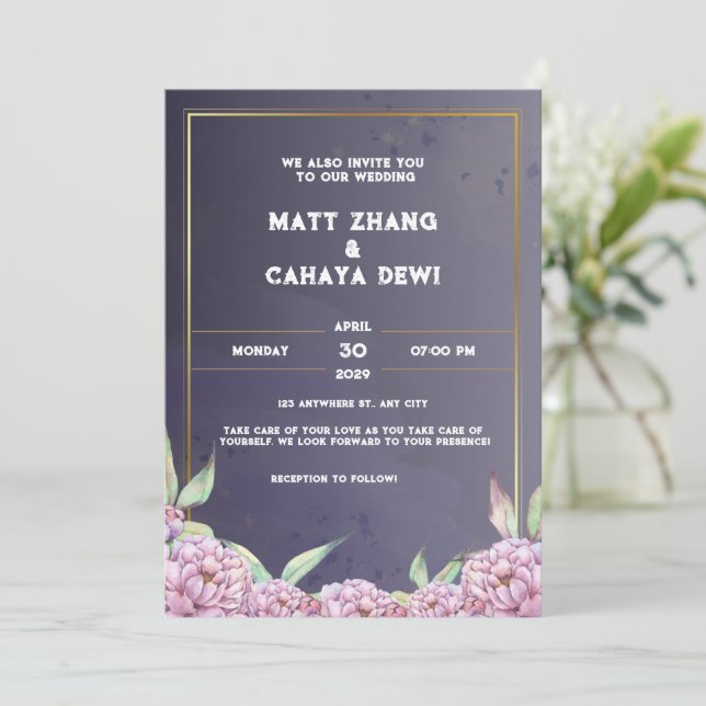 Invitación a una boda negra simple (Anverso de pie)