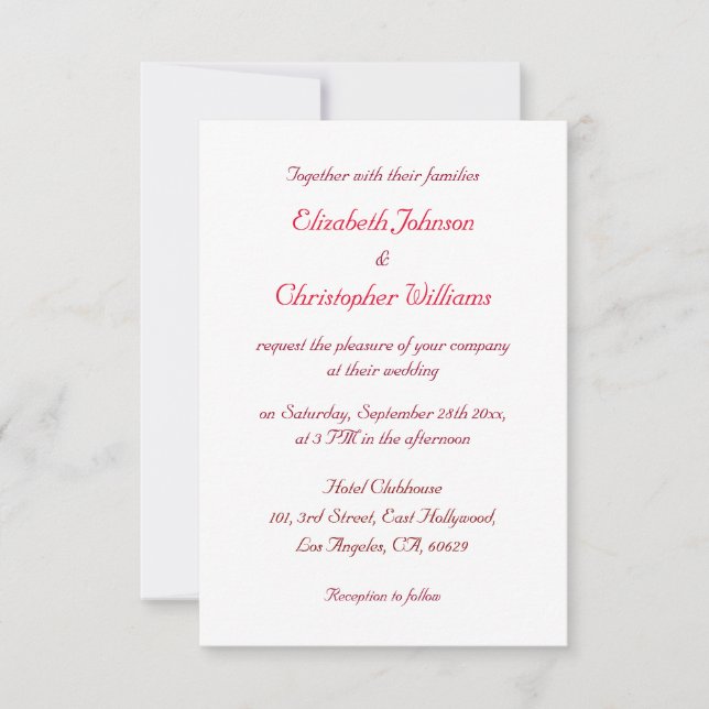 Invitación a una boda personalizada simple y elega (Anverso)