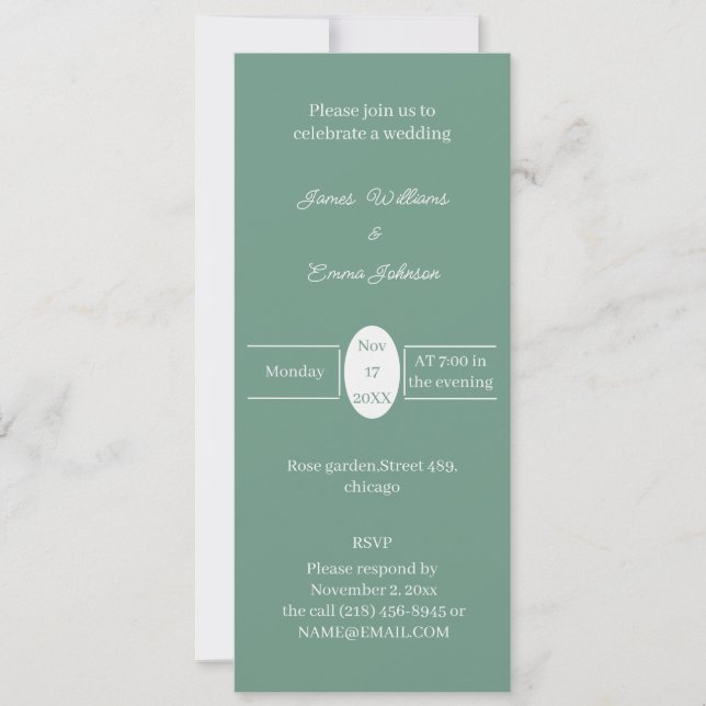 Invitación a una boda personalizada verde simple (Anverso)