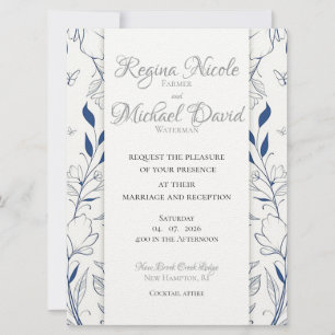 Invitación a una boda plana azul