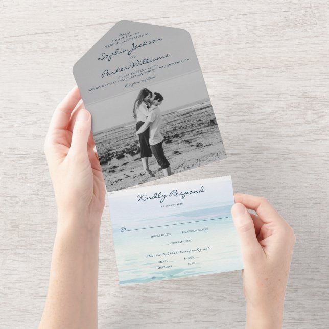 Invitación a una boda playera moderna con foto (desgarro)