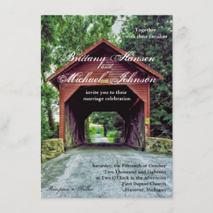 Invitación a una boda puente cubierta de madera rú