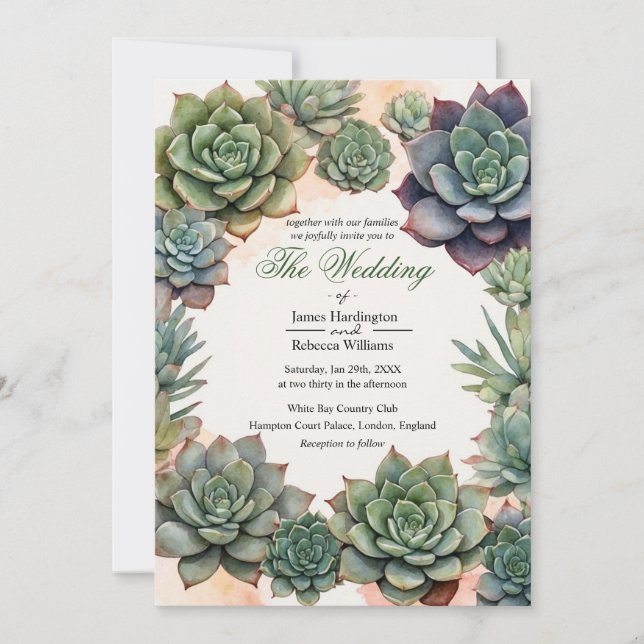 Invitación a una boda que contiene Suculentos (Anverso)