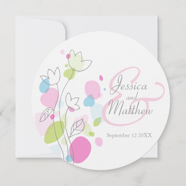 Invitación a una boda redonda de pétalo de flores  (Anverso)