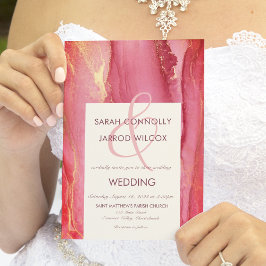 Invitación a una boda rosa brillante abstracta de