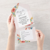 Invitación a una boda rosa moderna con flores y RS