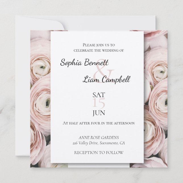 Invitación a una boda rosa rosa y ruidosa (Anverso)