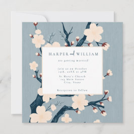 Invitación a una boda rosa y azul en Japón