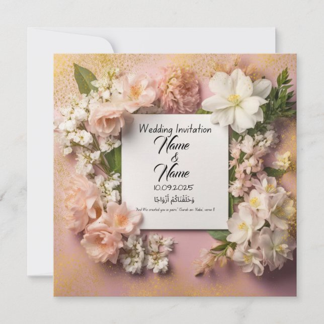 Invitación a una boda rosa y floral (Anverso)