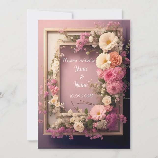 Invitación a una boda rosa y floral (Anverso)