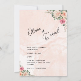 Invitación a una boda rústica con flores de crema 