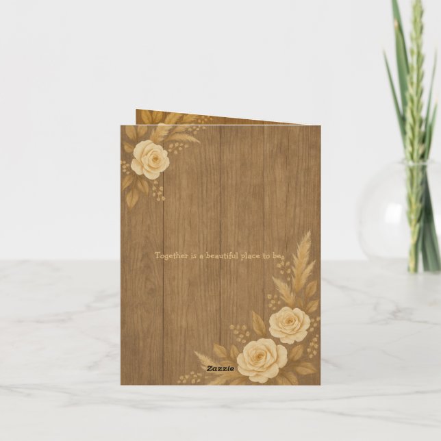 Invitación a una boda rústica con Rosas florales d (Reverso)