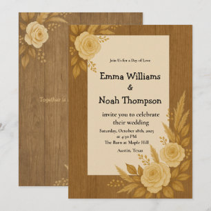 Invitación a una boda rústica con Rosas florales d