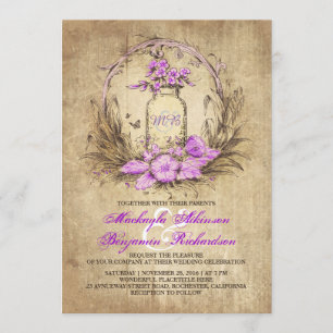 Invitación a una boda rústica con tarro de masón f