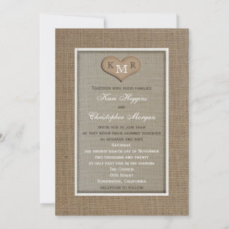 Invitación a una boda rústica con un monograma